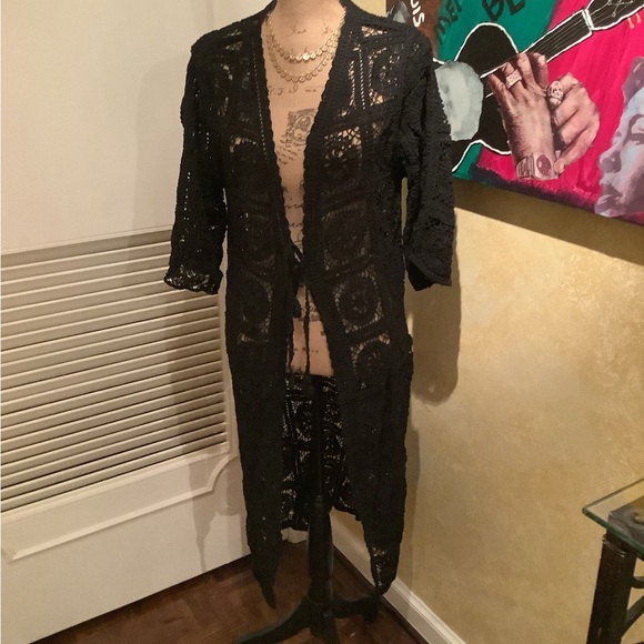 Tie front  crochet maxi cardigan. - Picture 1 of 4